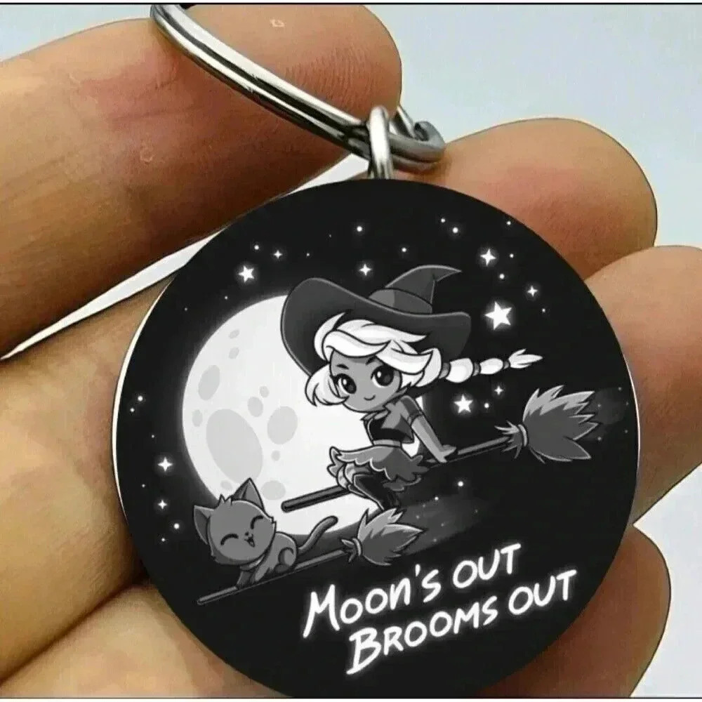 Baby Wizard Kitty Cat Moon Out Brooms Out Cute Keychain